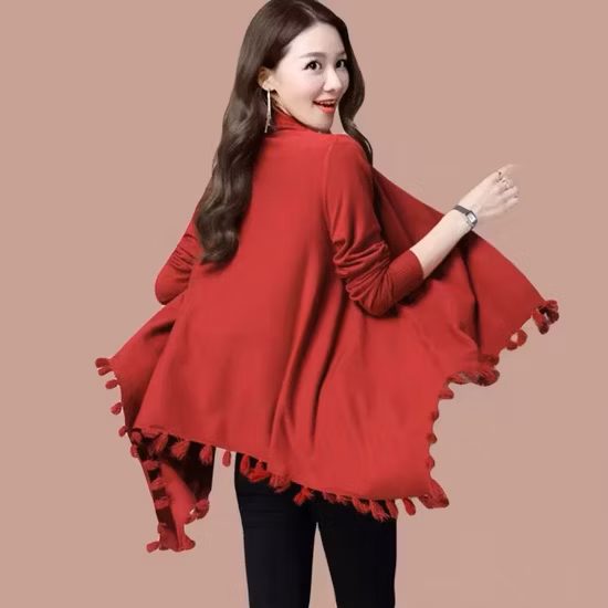 Home Rui Outerwear Spring Autumn Woman Warmth Apparel Accessory Boucle Cashmere Feel Block Tassel Wraps Grids Plaid Checks Cardigan Oversize Cloak Cape